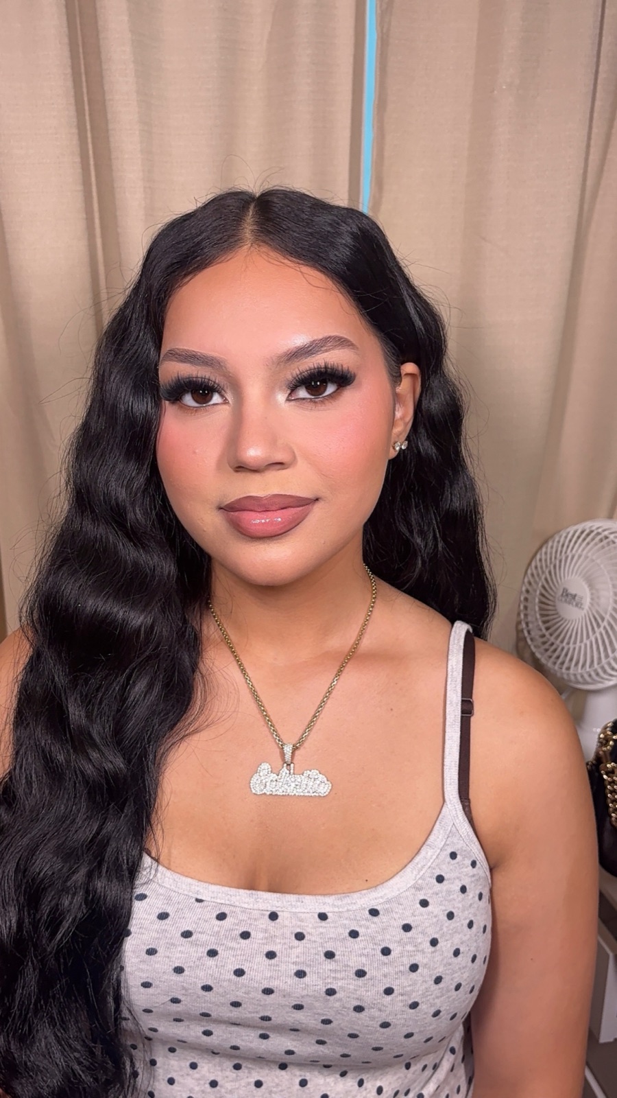 Soft glam before and after — bare skin to a finished look